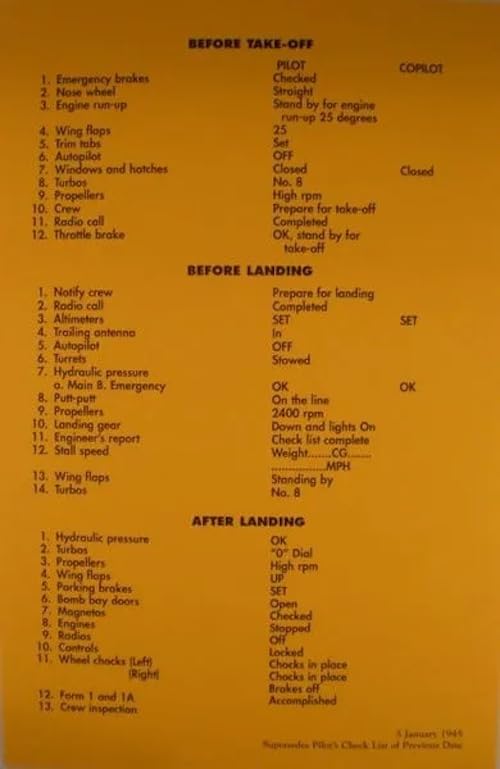 B-29 Superfortress Check List B98026