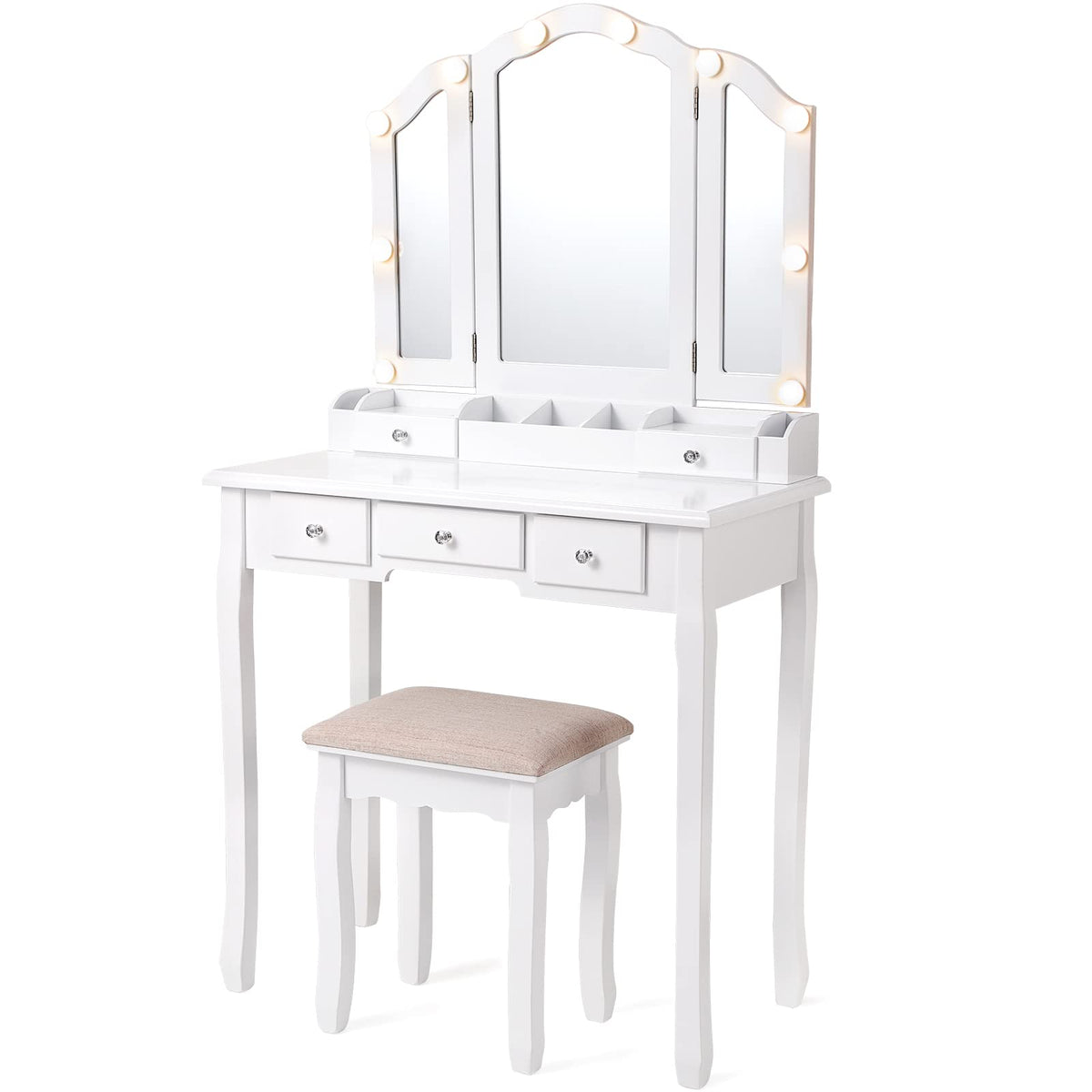 White Makeup Vanity Desk with Mirror and Chair B312395