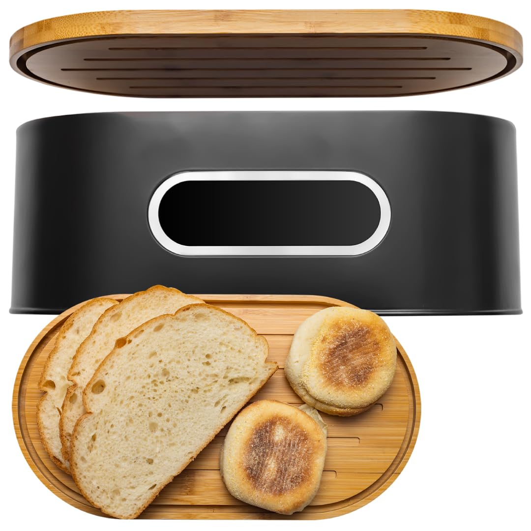 Large 2-Layer Bamboo Bread Box with Clear Viewing Window Y89841
