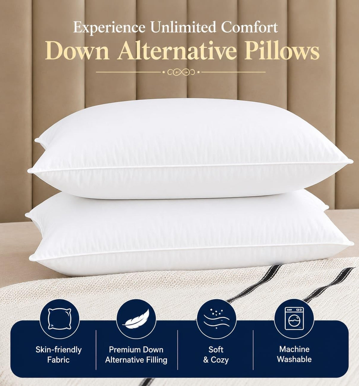 King Size White Microfiber Bed Pillows Set of 2 L907