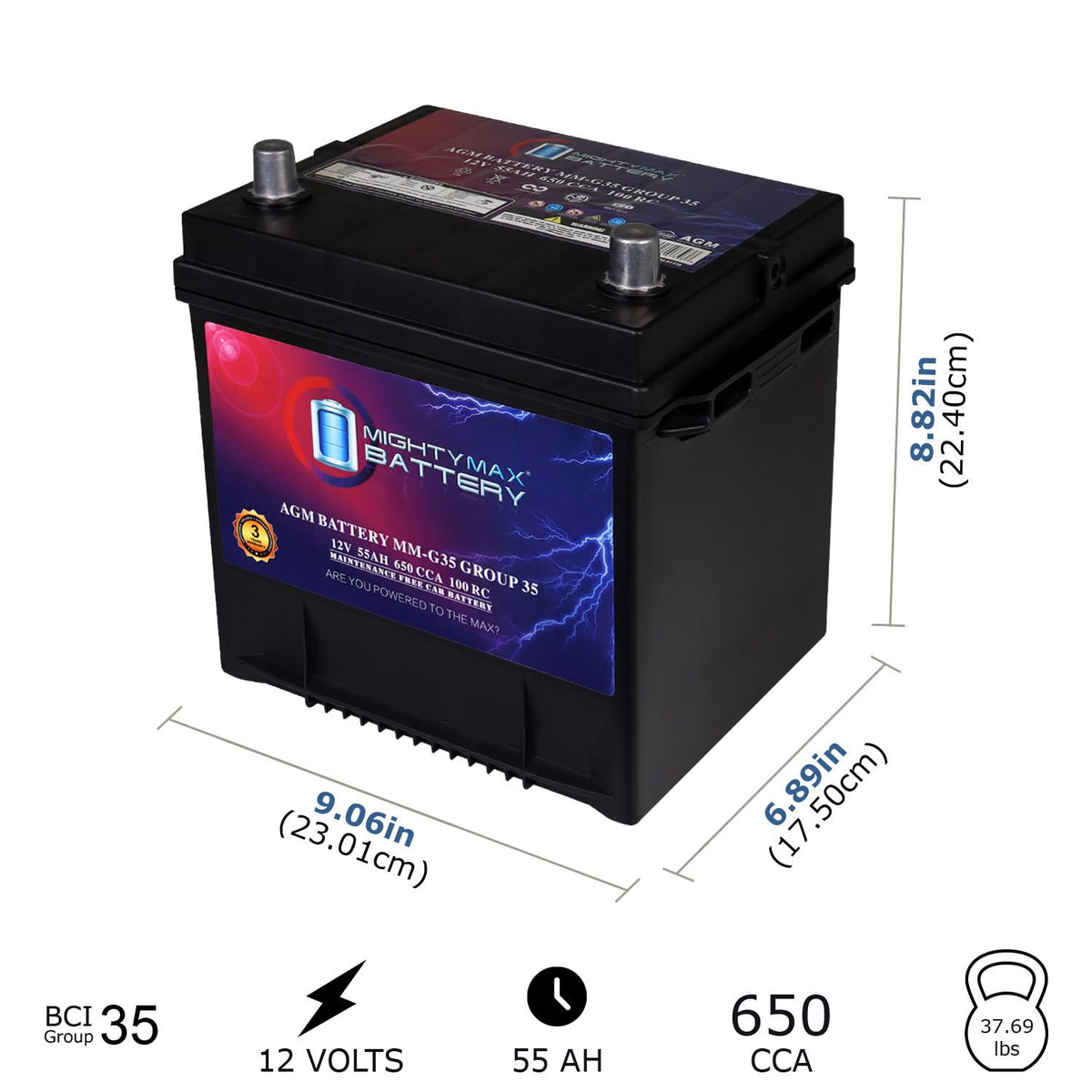 12V 55Ah AGM Replacement Battery W3610