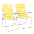 Yellow Striped Webbed Lawn Chairs Set of 2 D4714