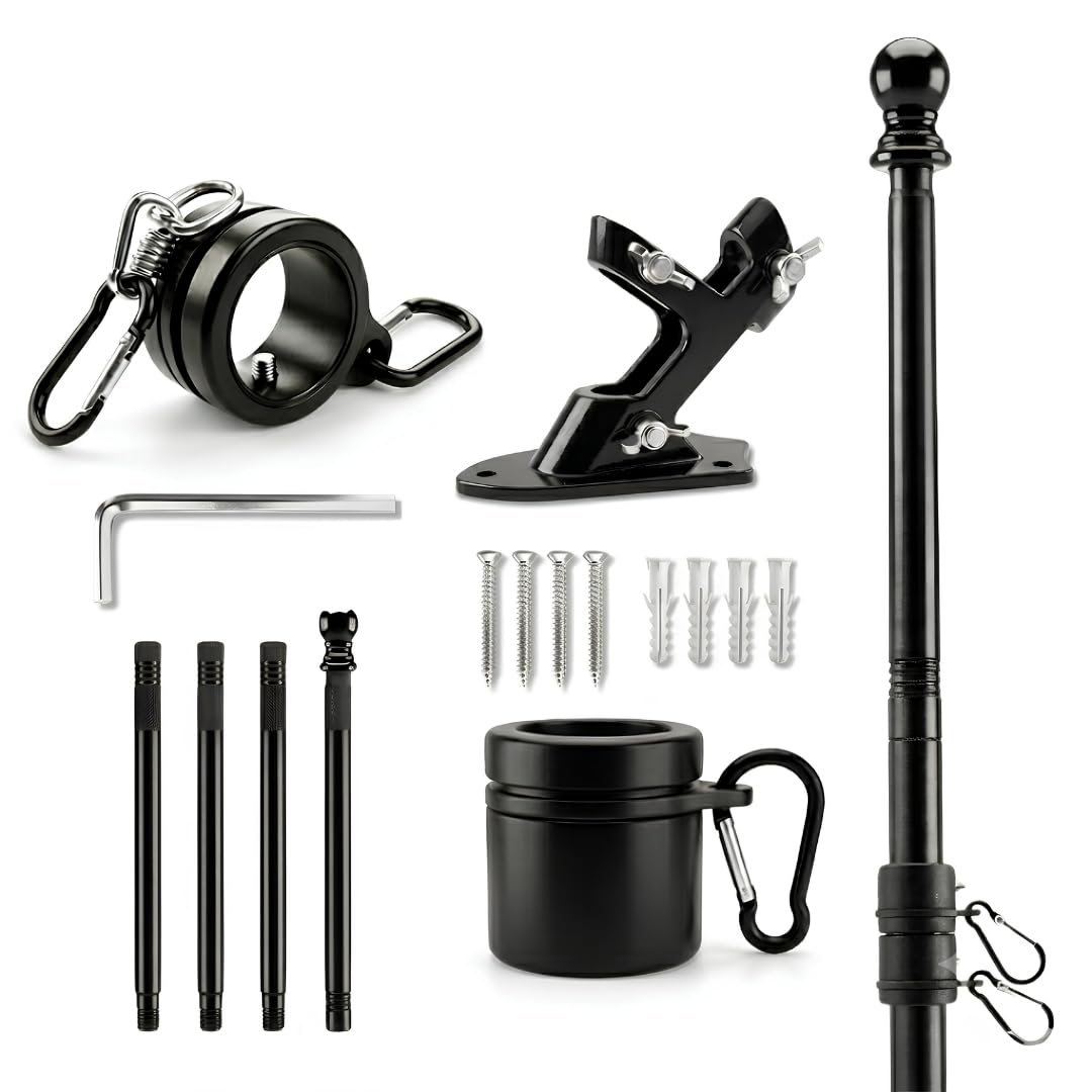 5FT Black Heavy Duty Flag Pole Kit with Bracket O886