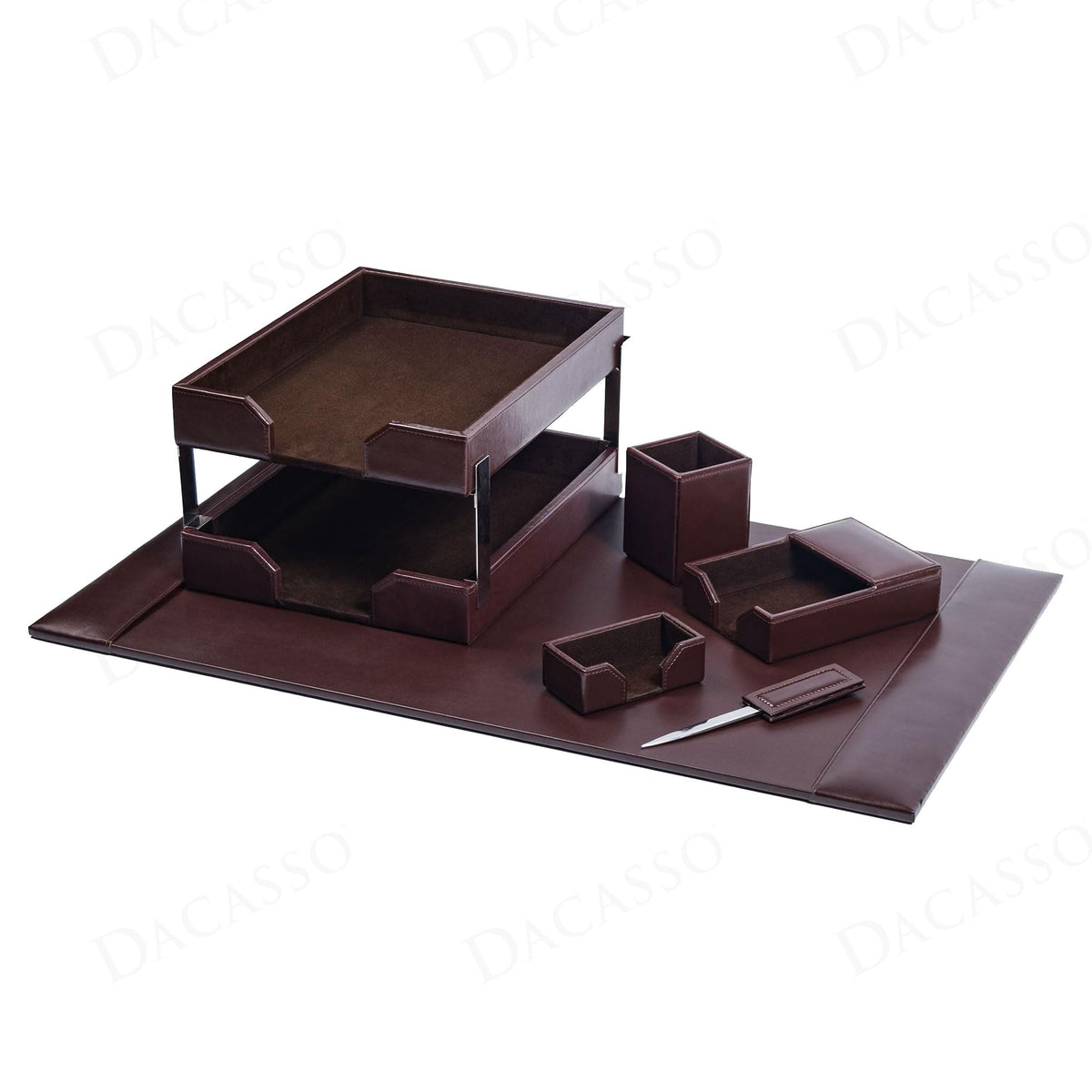 Dark Brown Bonded Leather 8-Piece Desk Accessory Set G16016