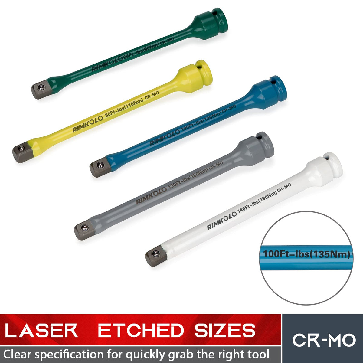1/2" Drive 5-Piece Impact Torque Limiting Extension Bar Set R34077