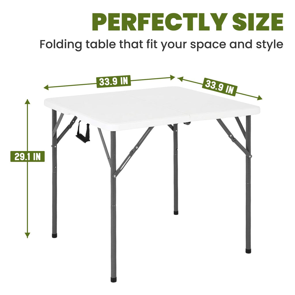 White Plastic Folding Card Table with Carrying Handle I929