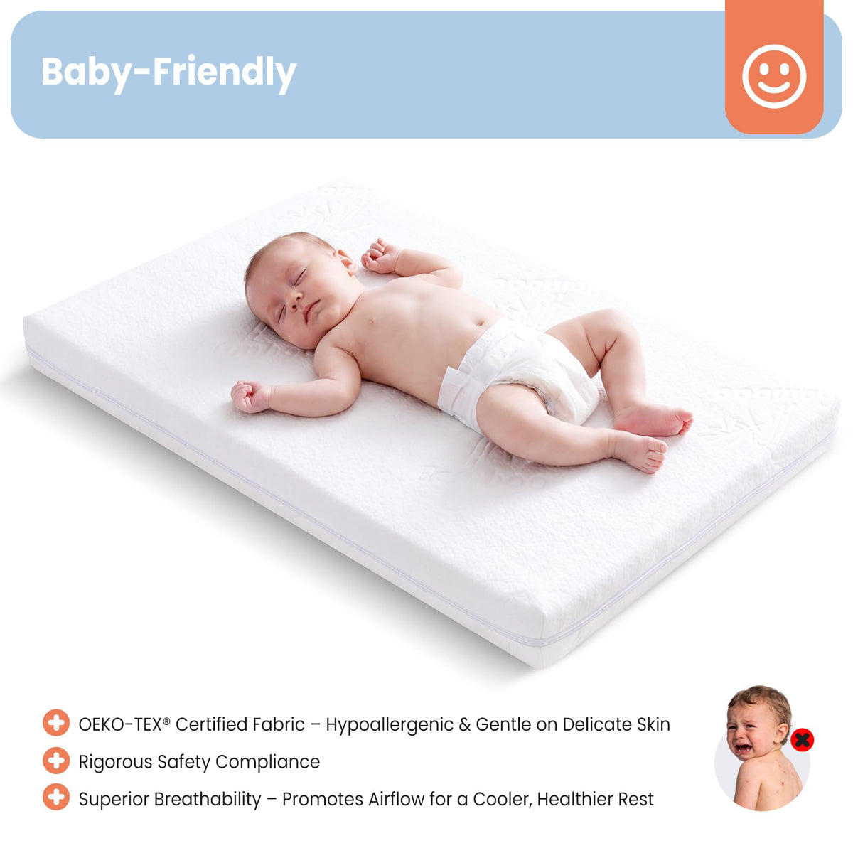2" Thick Dual Sided Gel Memory Foam Bassinet Mattress X15284