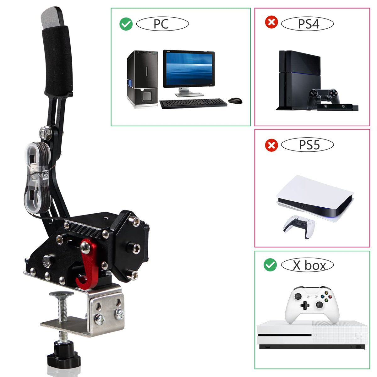 2-in-1 USB Handbrake with Hall Sensor and Clamp R71814