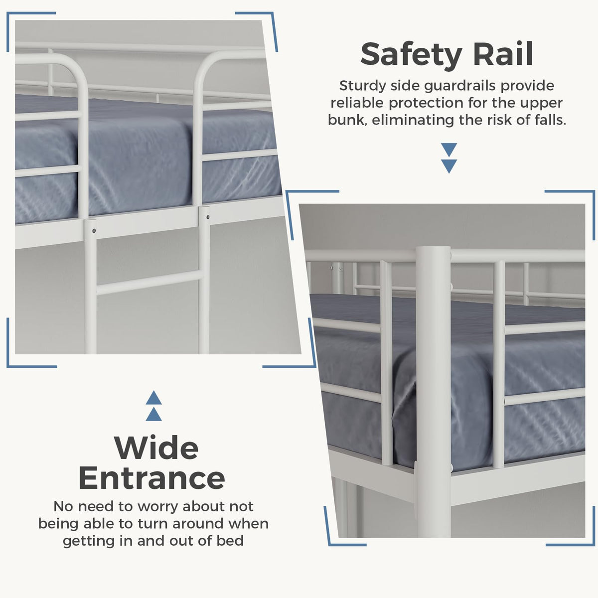 Metal Bunk Bed Twin Over Twin with Ladder and Guardrail D214660