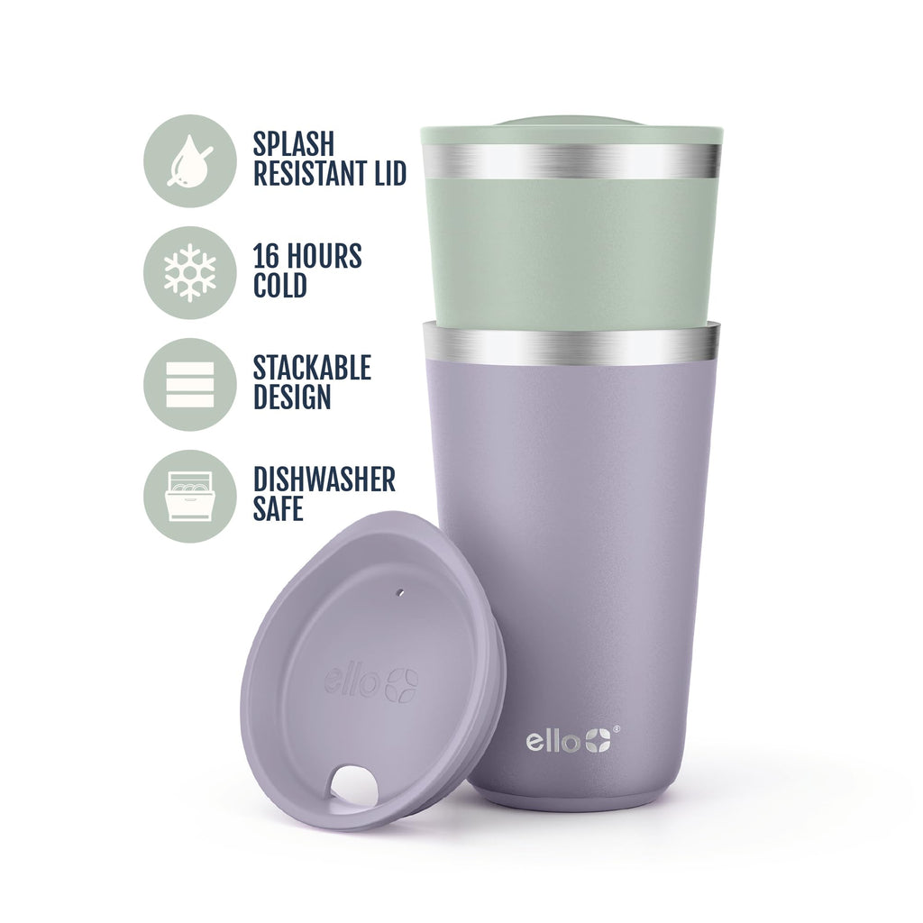 16oz Stainless Steel Stacking Cups with Lids, 2 Pack F649