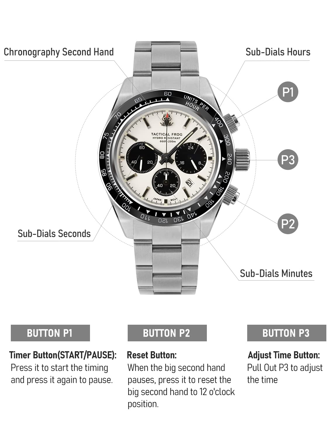 41mm Panda Chronograph Solar Quartz Watch N2154