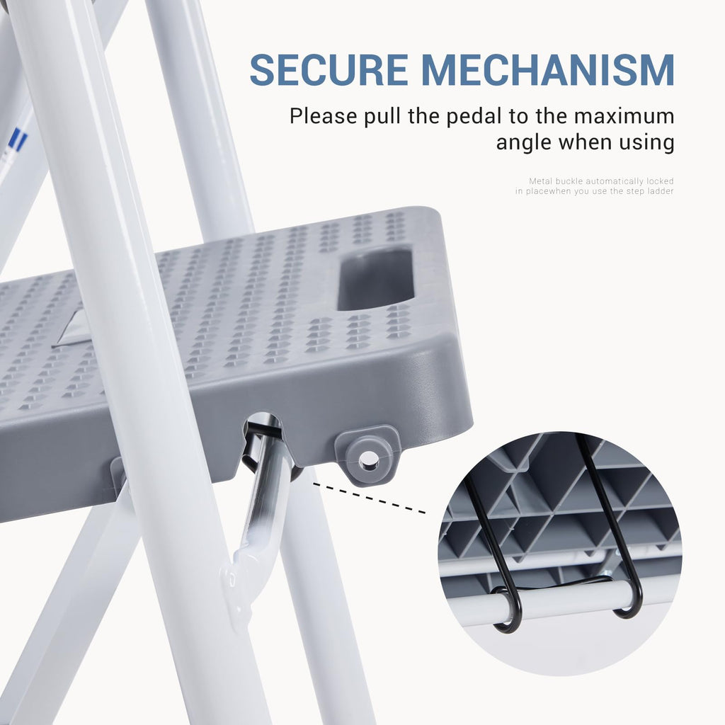 3 Step Ladder with Anti-Slip Pedal and Handrail, 800lbs, Grey D7753