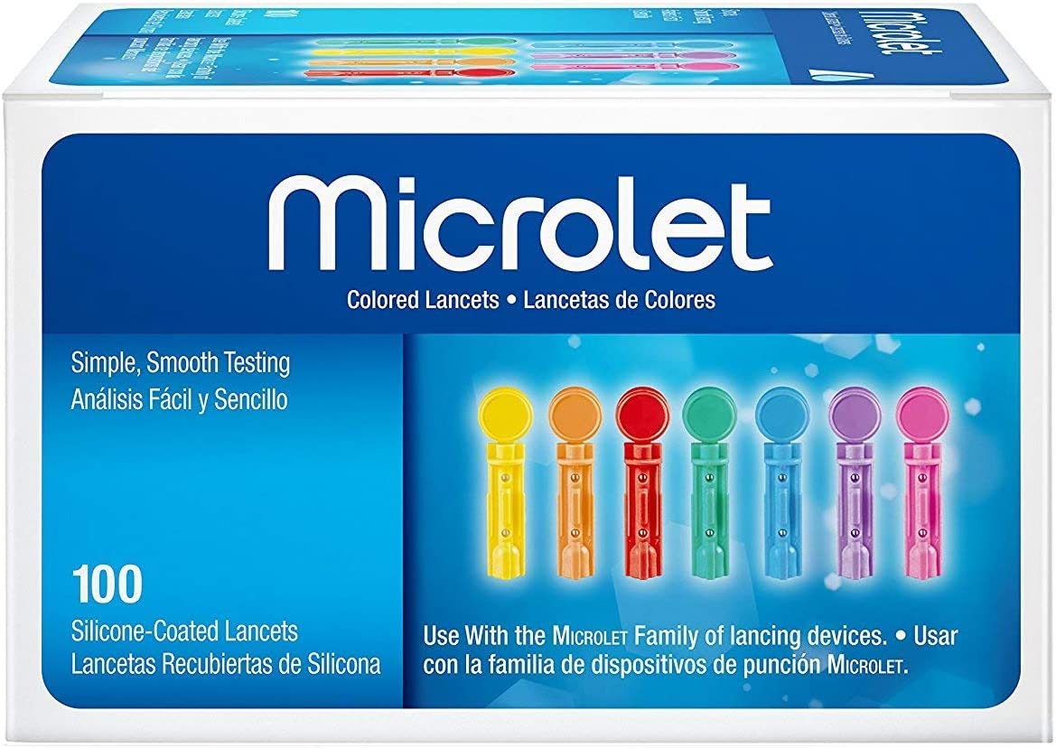 Colored Lancets 100 Each Pack of 2 with Lancing Device W5398