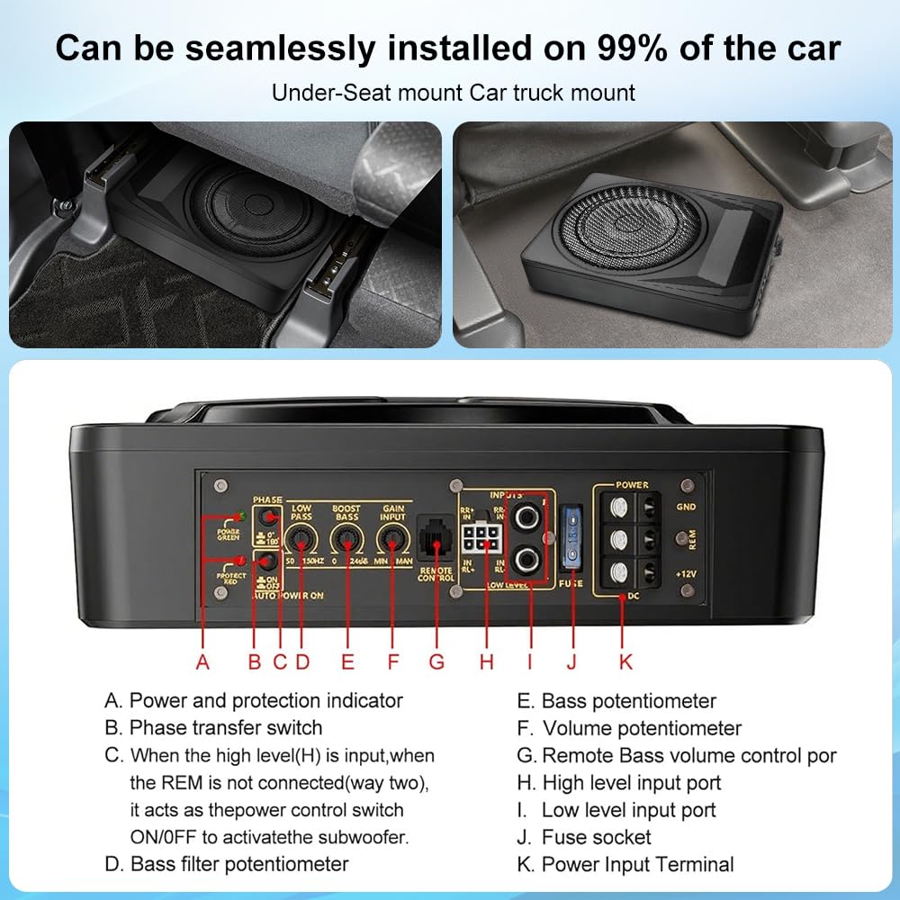 1200W 10 Inch Slim Under Seat Car Subwoofer I932