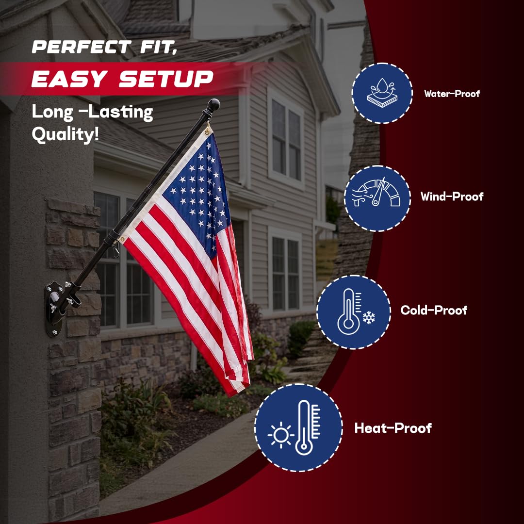 5FT Black Heavy Duty Flag Pole Kit with Bracket O886