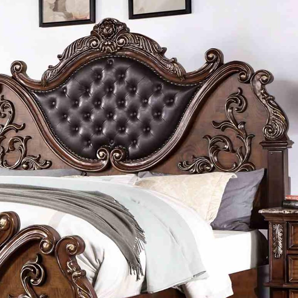 Brown Cherry California King Size Tufted Leatherette Bed H931
