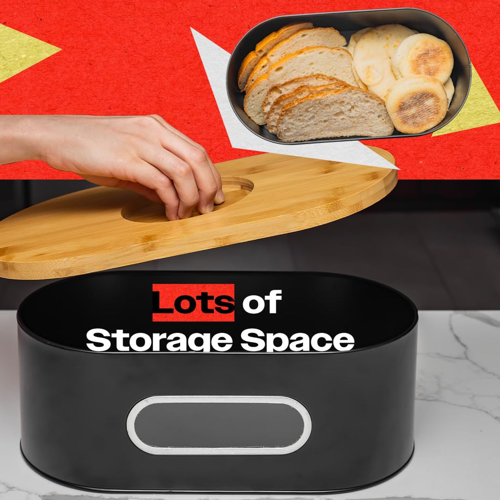 Large 2-Layer Bamboo Bread Box with Clear Viewing Window Y89841