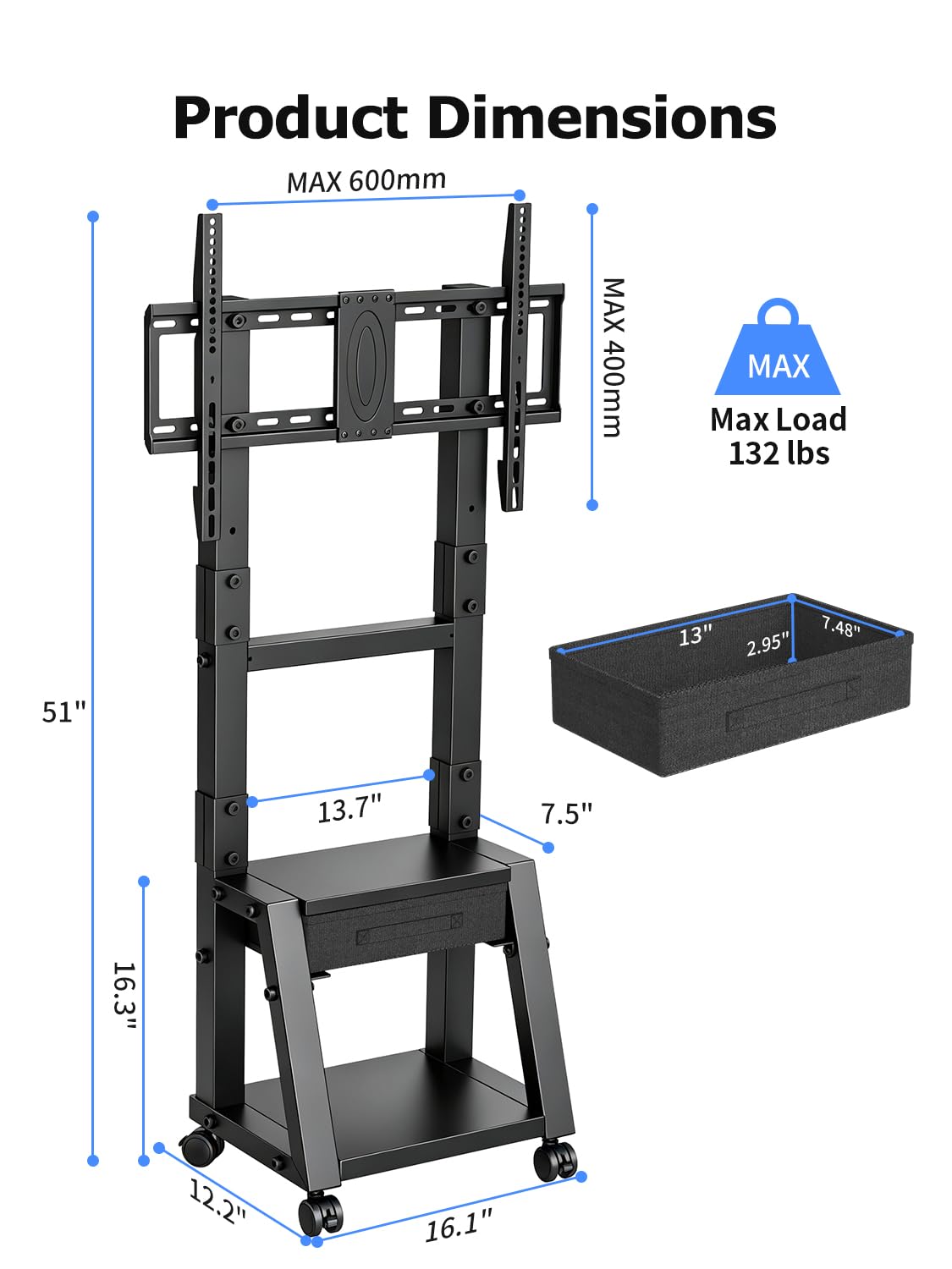 Mobile TV Cart with Storage Drawer for 32-75 inch TVs E229513