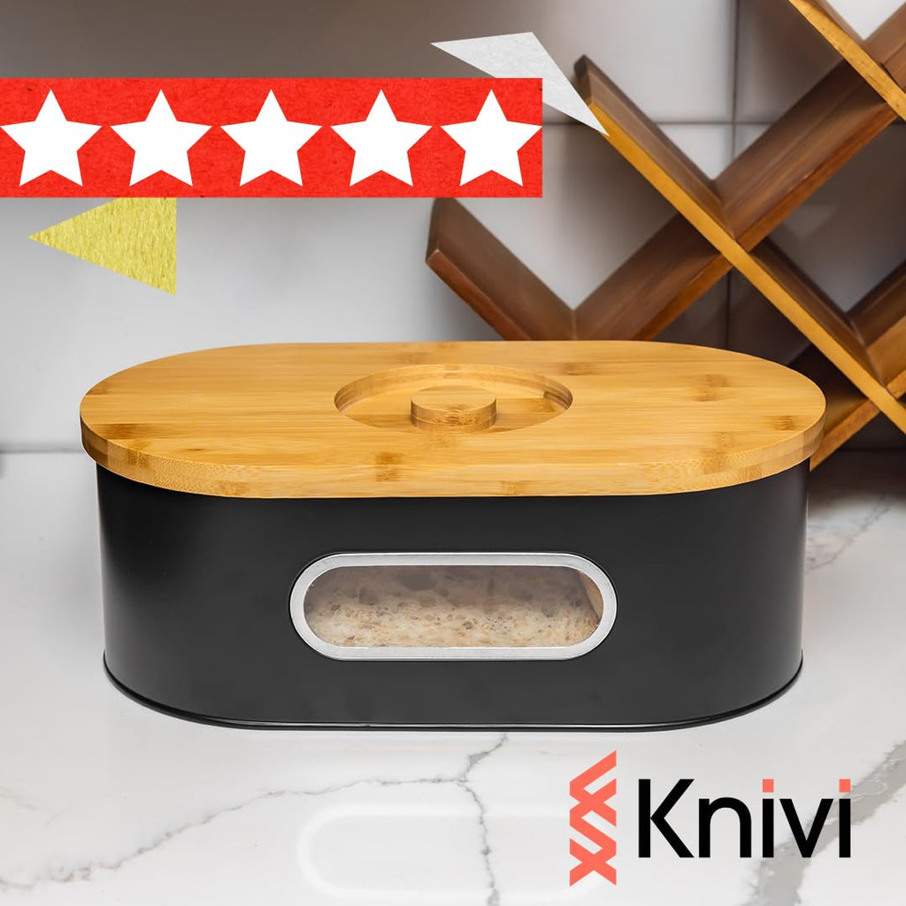 Large 2-Layer Bamboo Bread Box with Clear Viewing Window Y89841