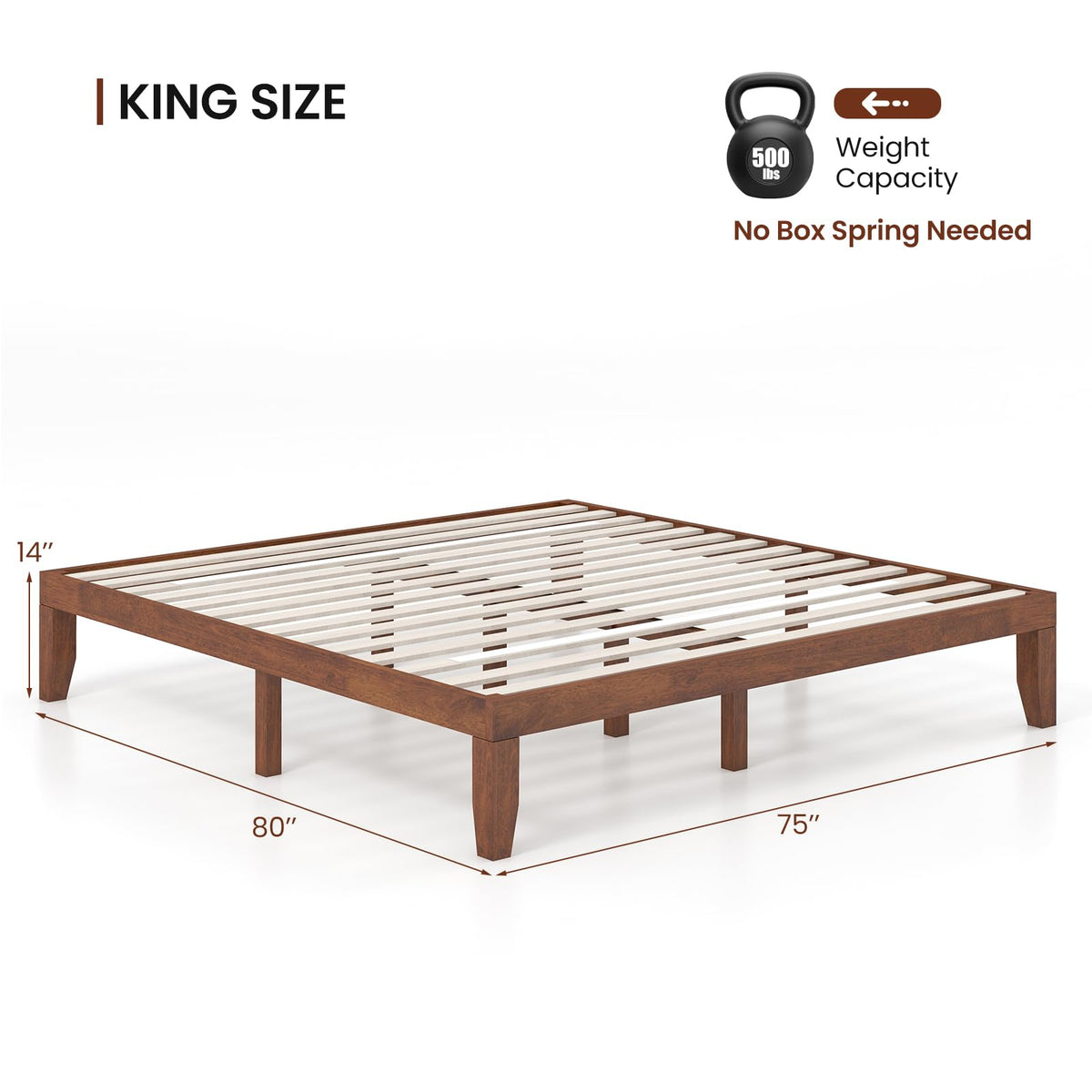 14 Inches Wood Platform Bed Frame King Size E904078