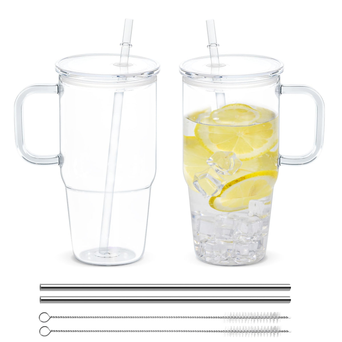 20oz 2Pack Clear Plastic Tumbler with Handle Lid and Straw C350019