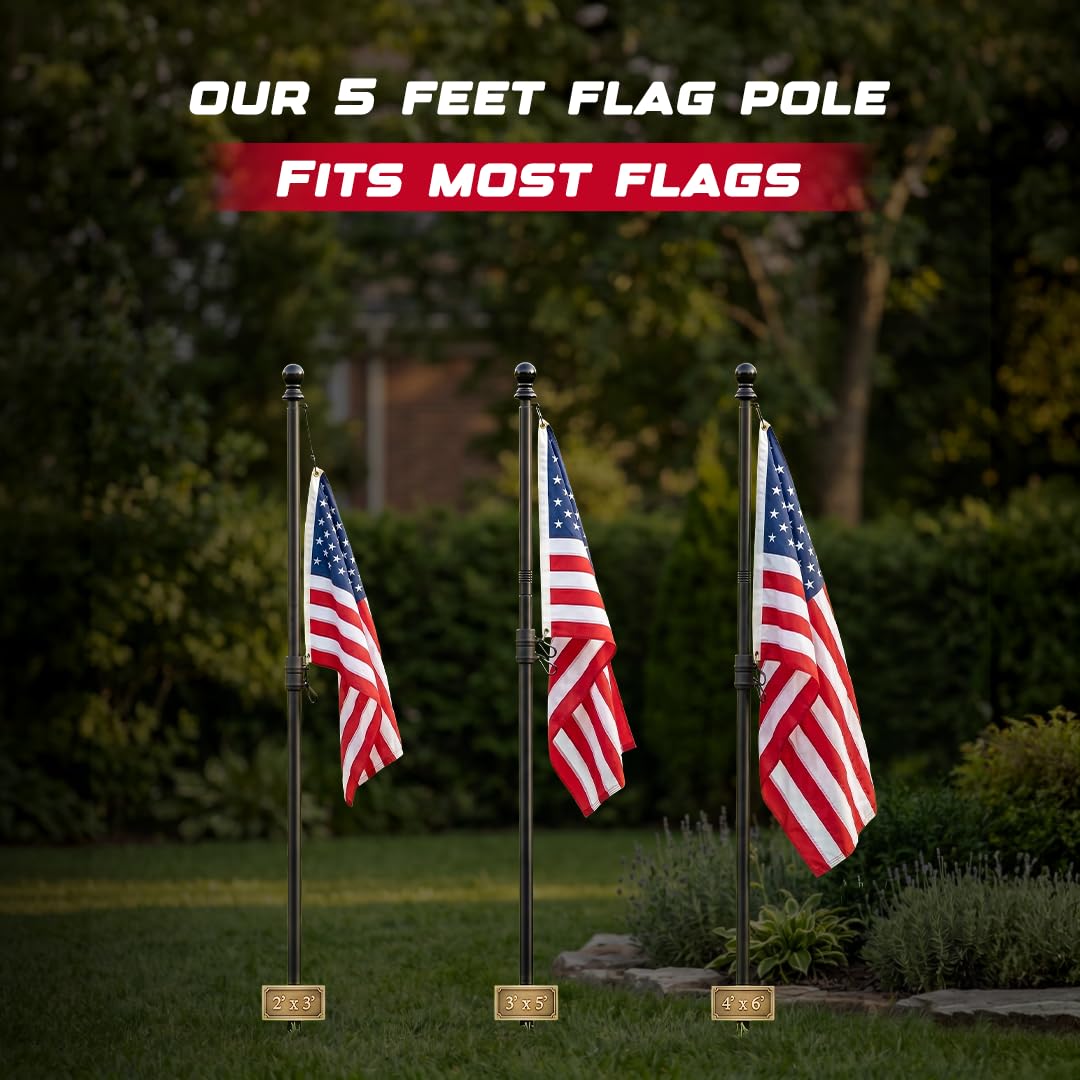5FT Black Heavy Duty Flag Pole Kit with Bracket O886