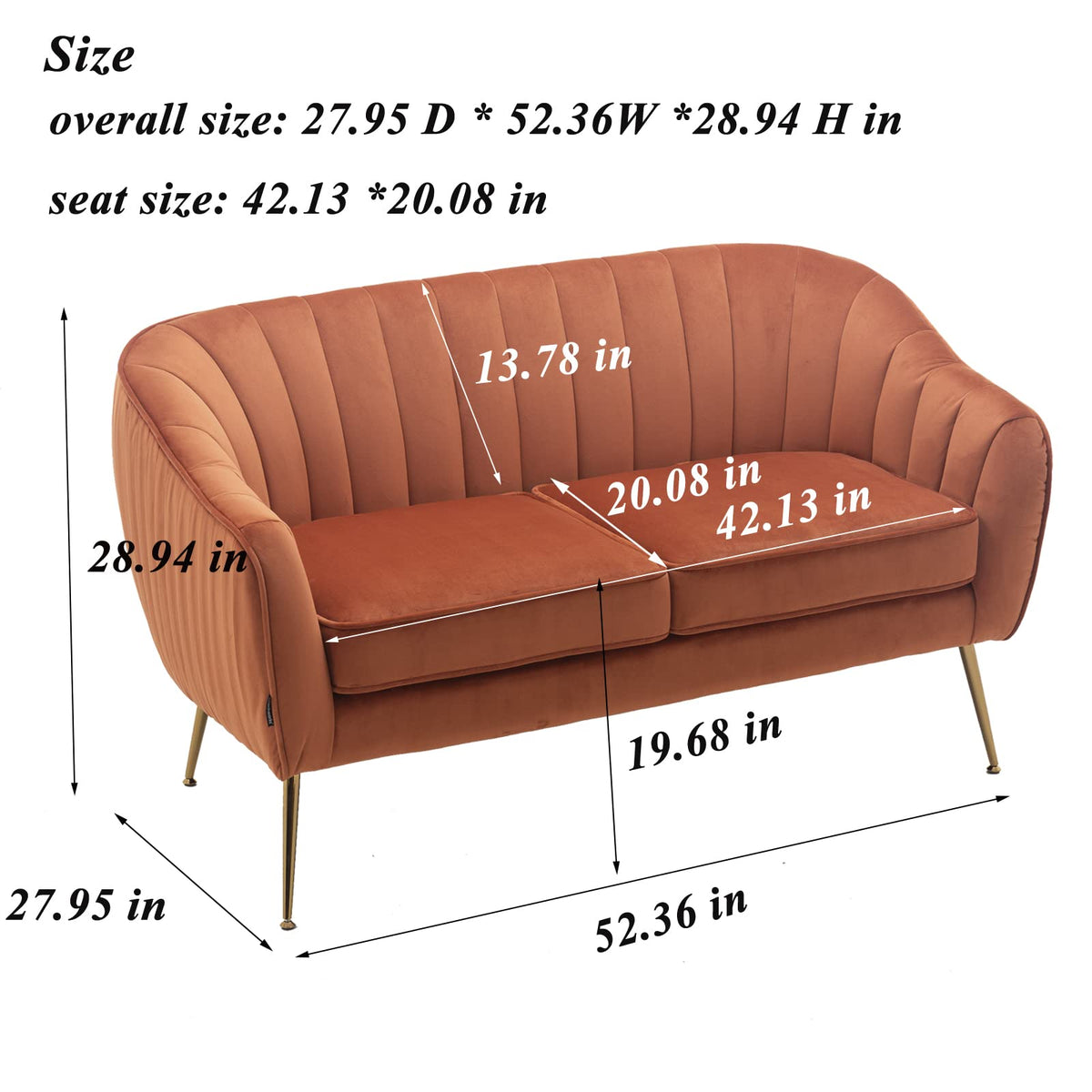 Tufted Velvet Barrel Loveseat Sofa with Golden Metal Legs X509