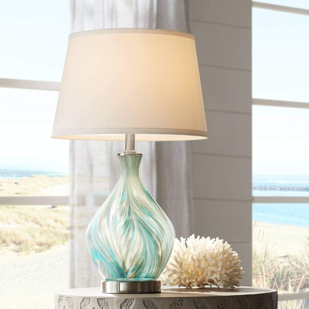 22" Blue Art Glass Table Lamp D385