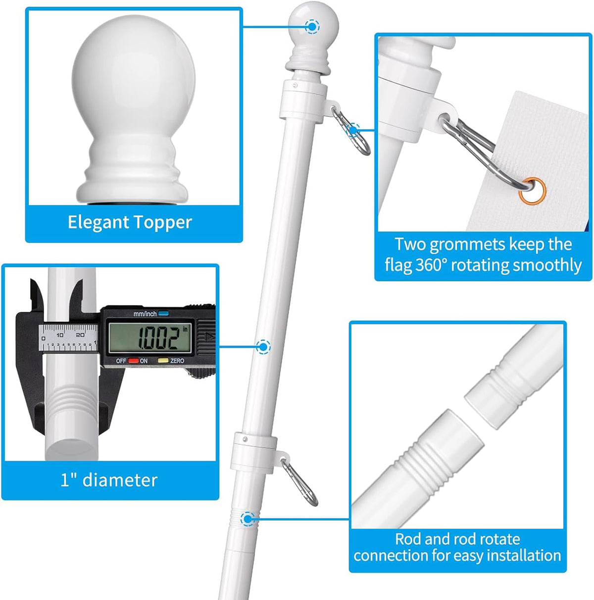 6 FT Stainless Steel Tangle Free Flag Pole Kit R668