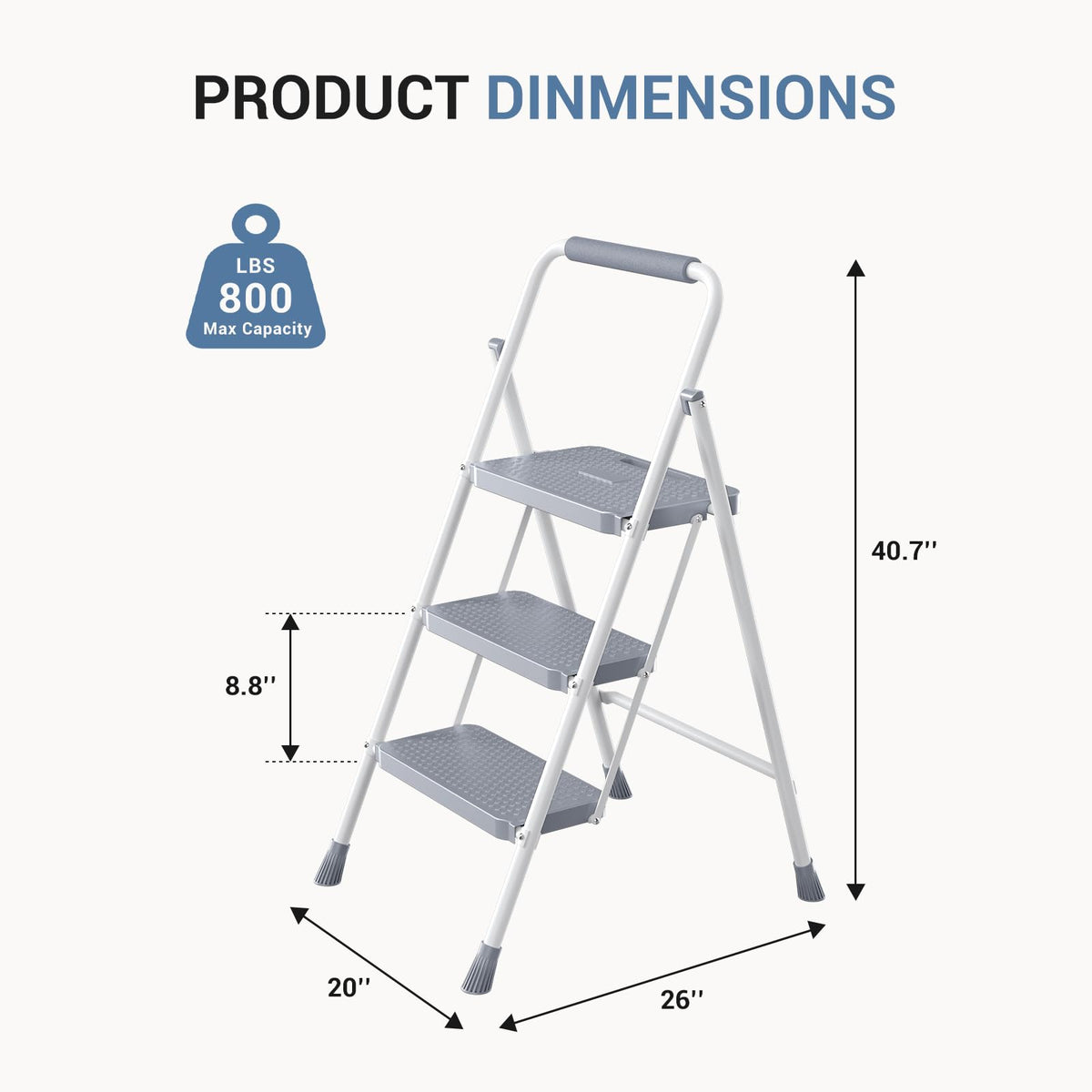 3 Step Ladder with Anti-Slip Pedal and Handrail, 800lbs, Grey D7753