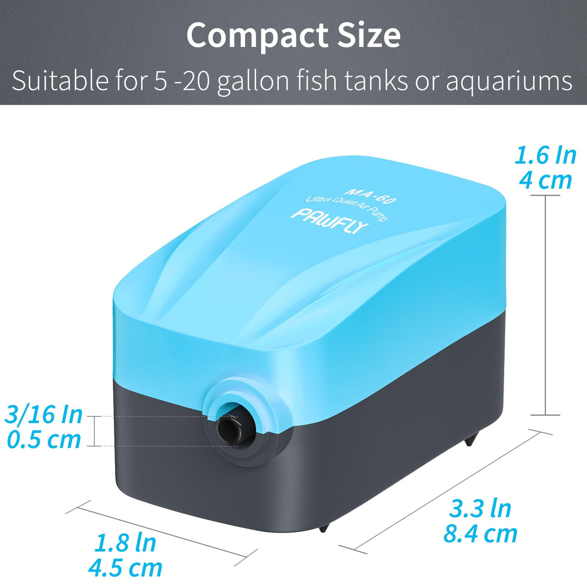 15-40 GPH Compact Quiet Aquarium Air Pump with Air Stone R68746