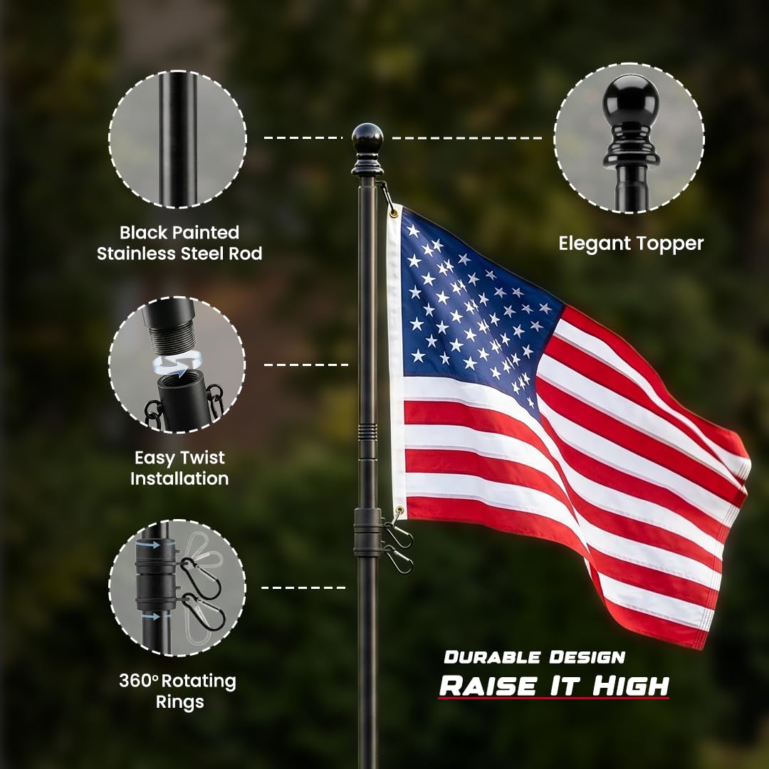 5FT Black Heavy Duty Flag Pole Kit with Bracket O886
