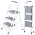 3 Step Ladder with Anti-Slip Pedal and Handrail, 800lbs, Grey D7753