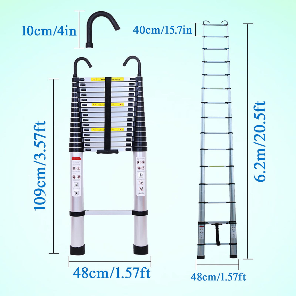 Collapsible Telescoping Ladder 20.5FT Aluminum Lightweight 330LB Capacity R890