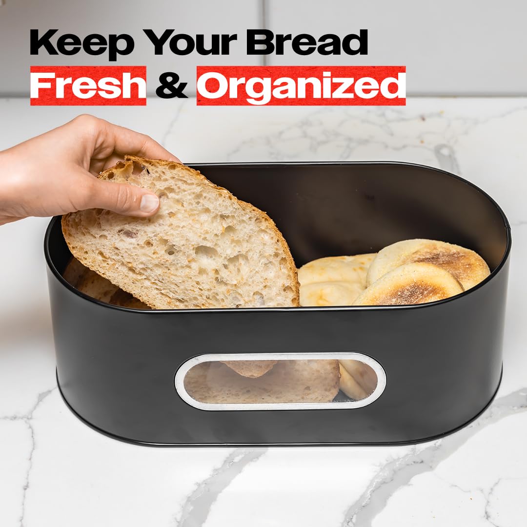 Large 2-Layer Bamboo Bread Box with Clear Viewing Window Y89841