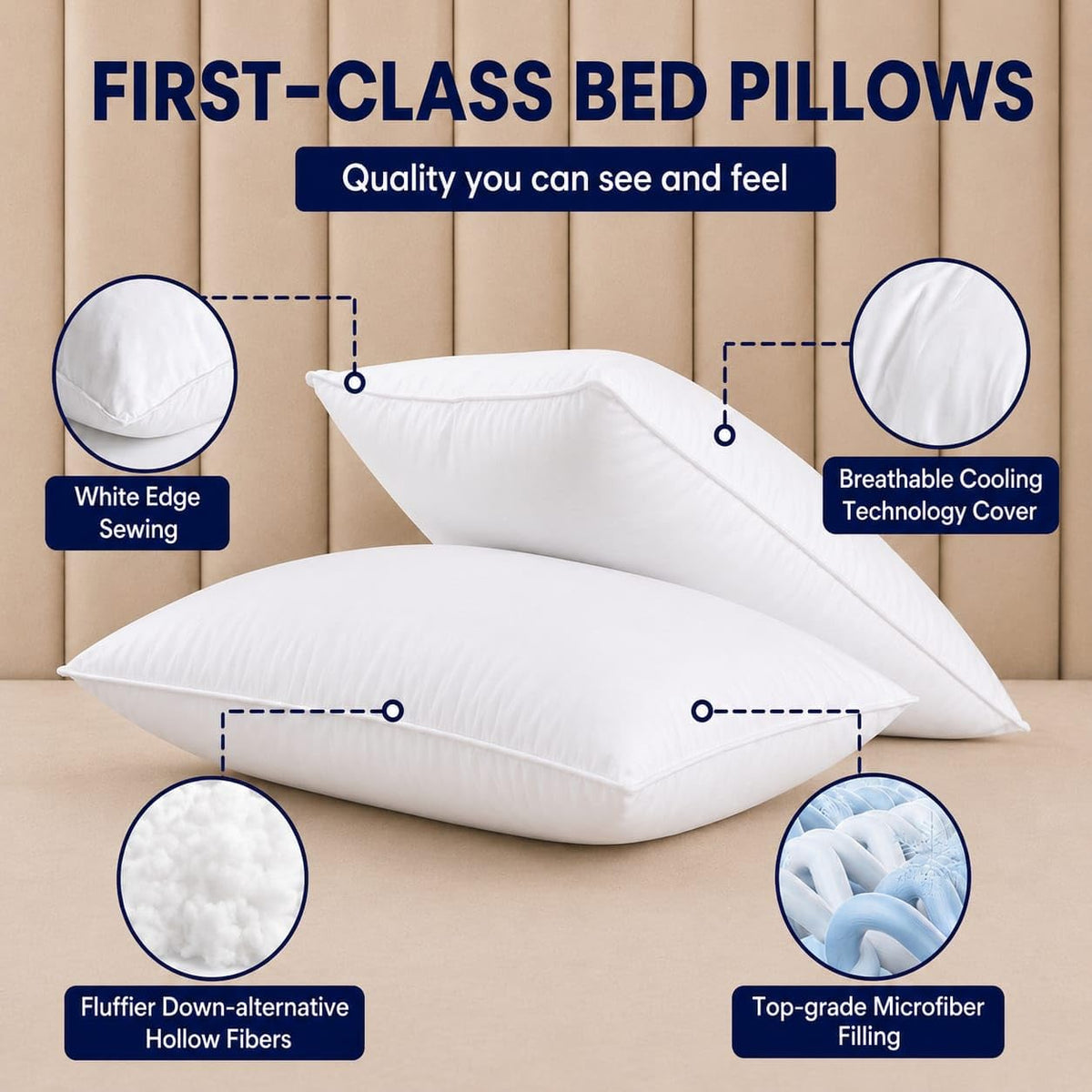 King Size White Microfiber Bed Pillows Set of 2 L907