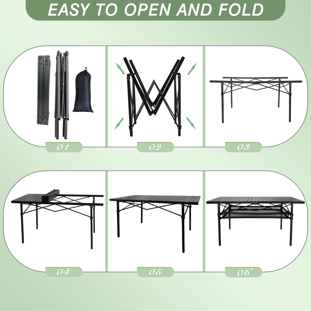 Large Folding Aluminum Camping Table with Storage and Carry Bag F9275