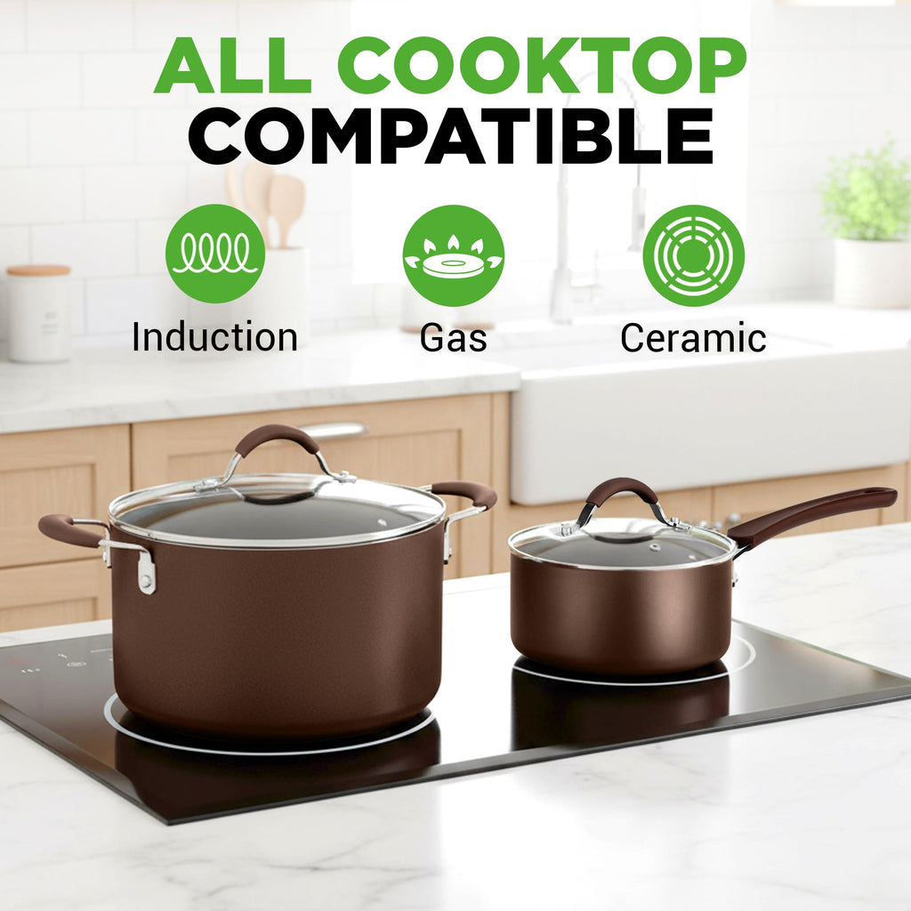 14-Piece Nonstick Brown Cookware Set L9295