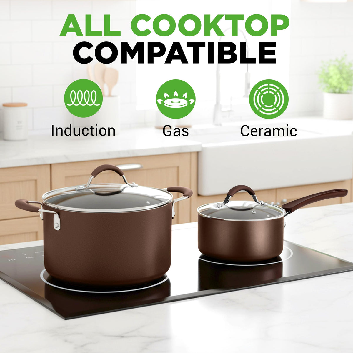 14-Piece Nonstick Brown Cookware Set L9295