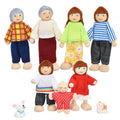 Wooden Dollhouse Dolls Family Set of 7 Miniature Figures and 2 Pets P919