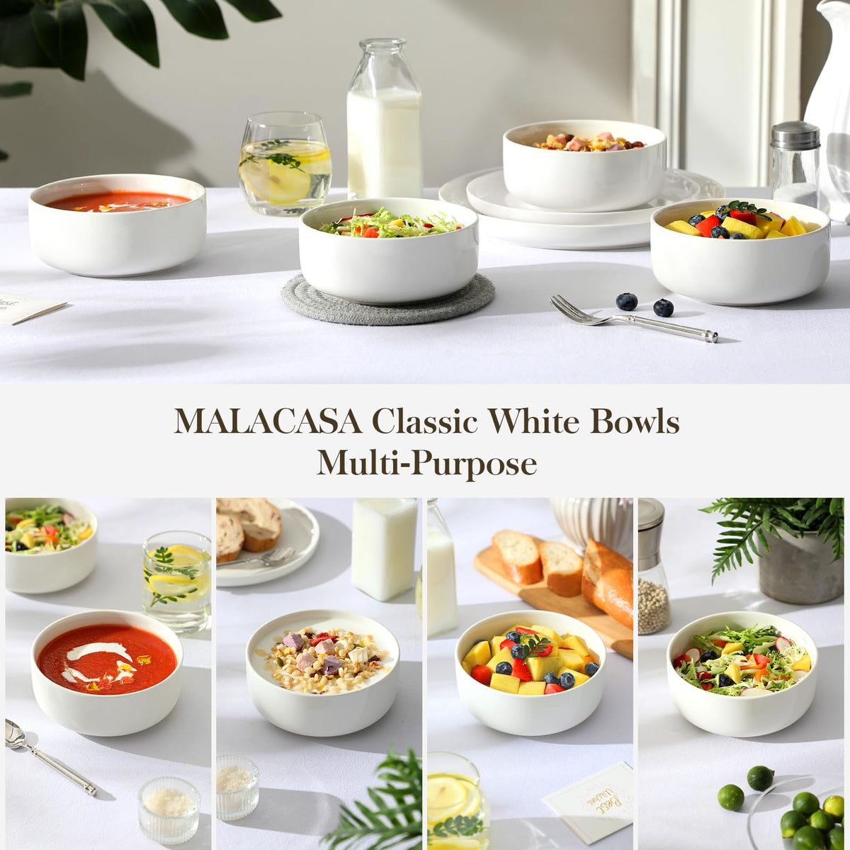 Ceramic Bowls Set of 4, 24 OZ White O242