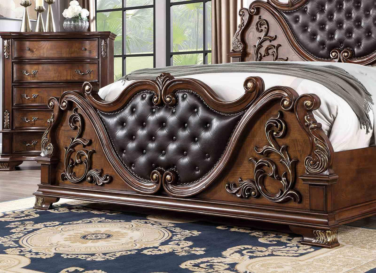 Brown Cherry California King Size Tufted Leatherette Bed H931