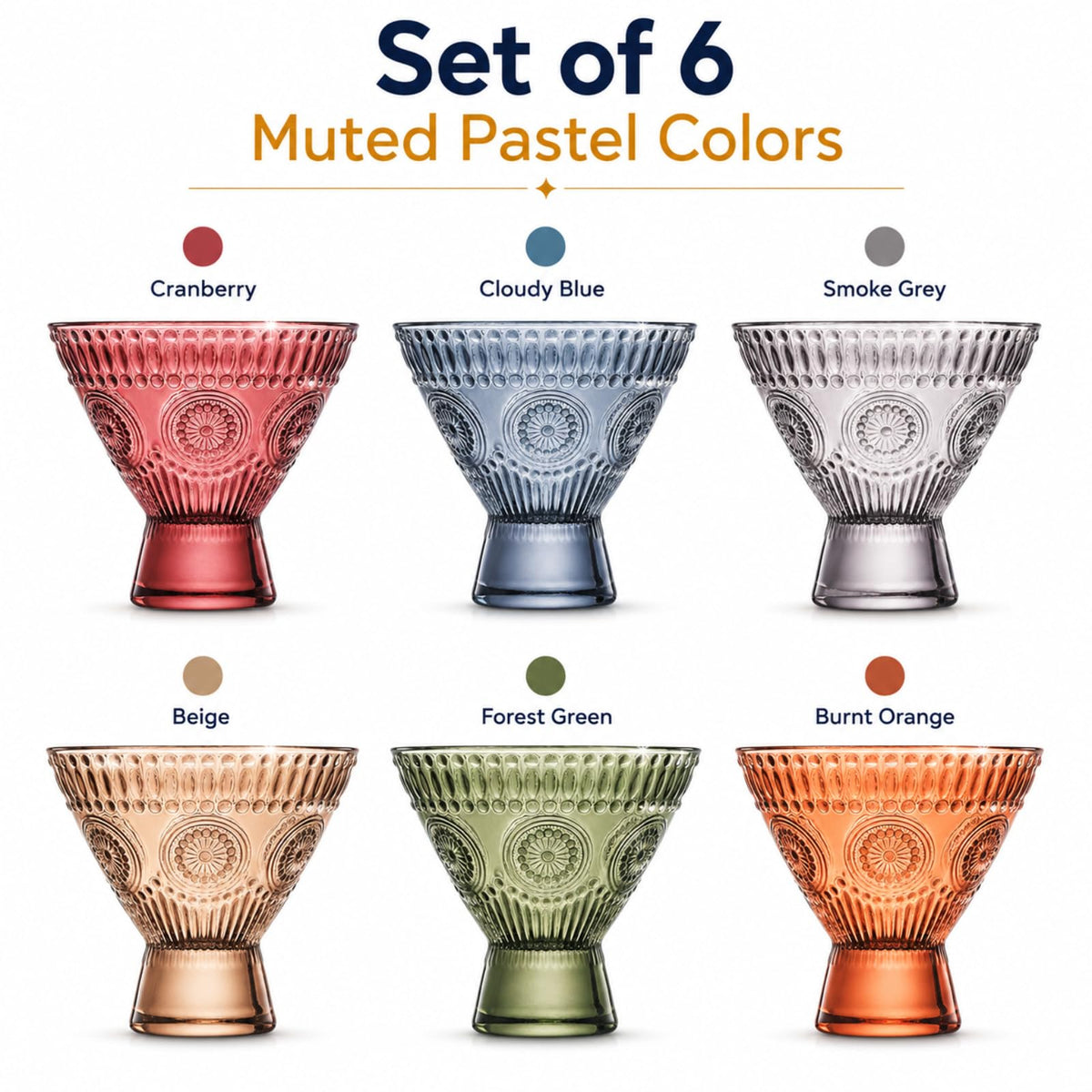 Stemless Martini & Cocktail Glasses Set of 6 G580