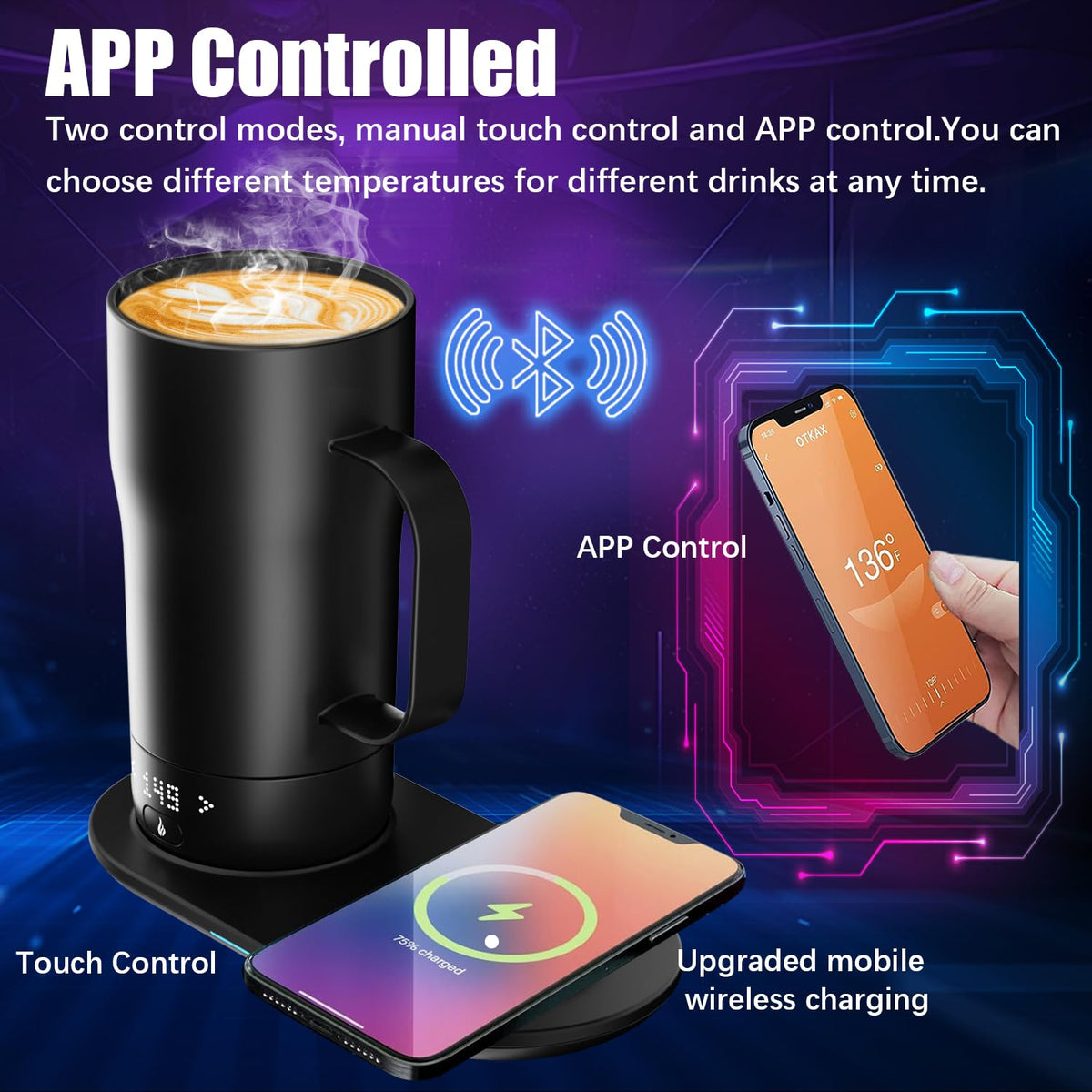 18 Oz Temperature Control App Controlled Self Heating Coffee Mug N2018