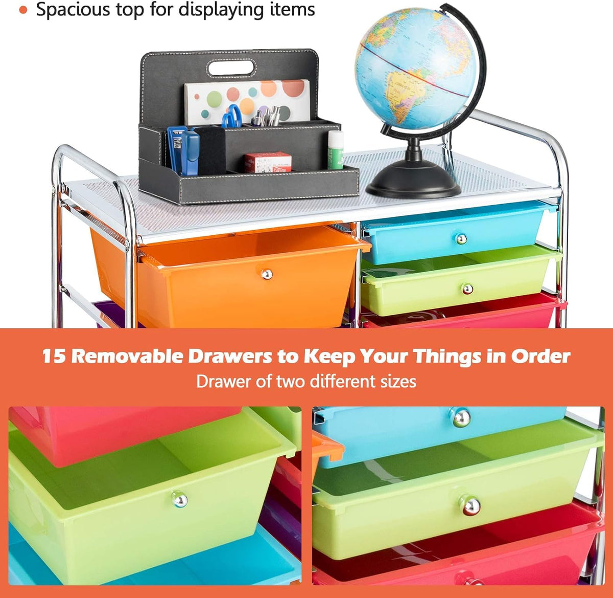 15 Drawer Rolling Storage Cart with Lockable Wheels G98599