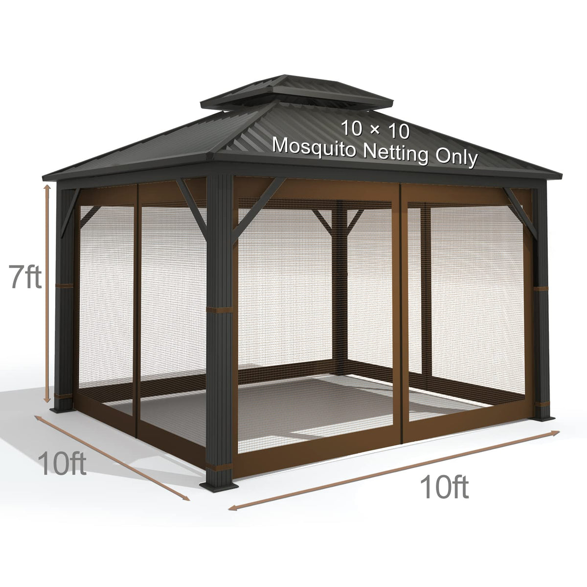 10' x 10' 4-Panel Mosquito Netting Sidewall Curtain with Zipper (Brown) R5460