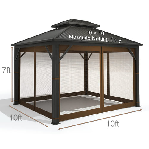10' x 10' 4-Panel Mosquito Netting Sidewall Curtain with Zipper (Brown) R5460