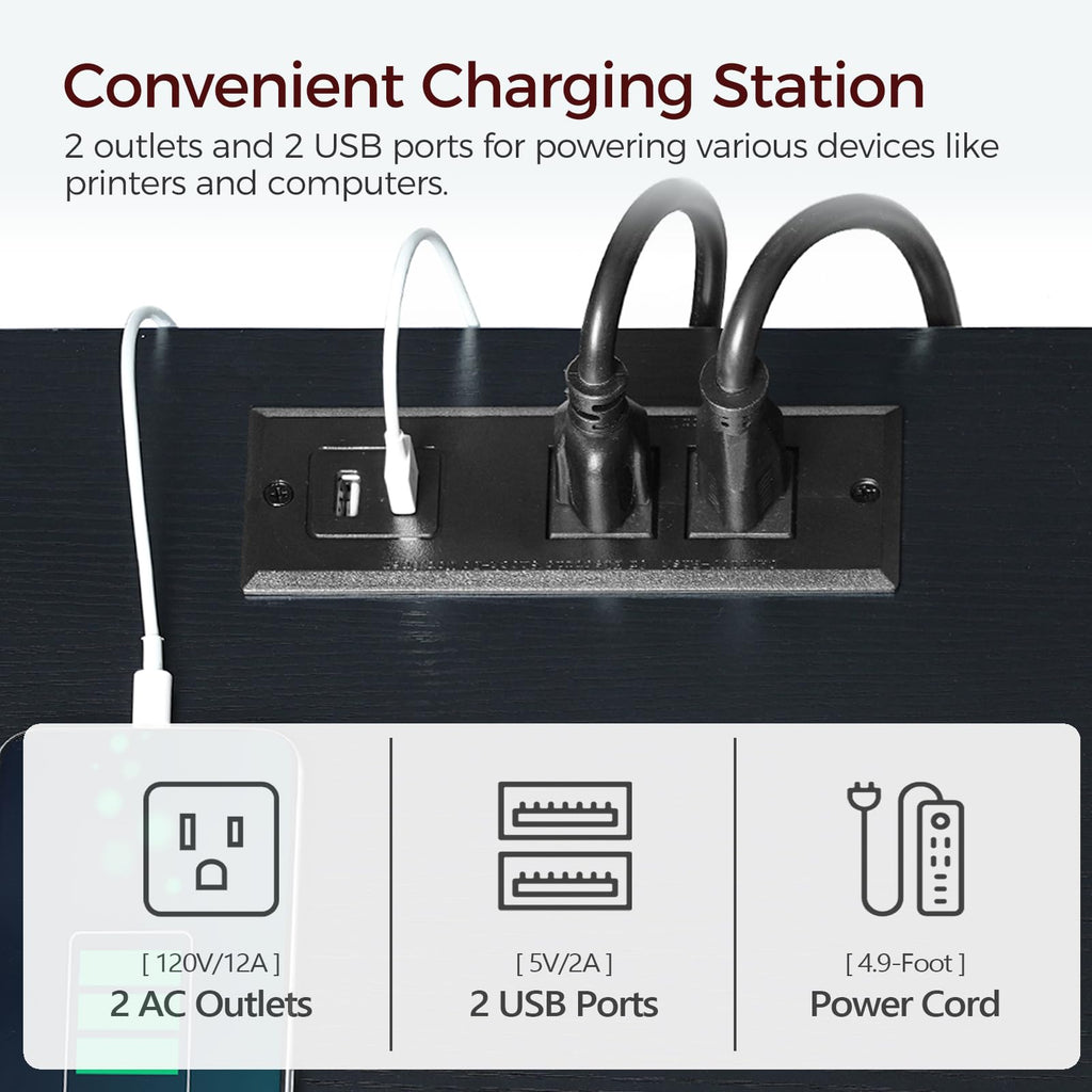 Black 3 Drawer File Cabinet with Charging Station P3358