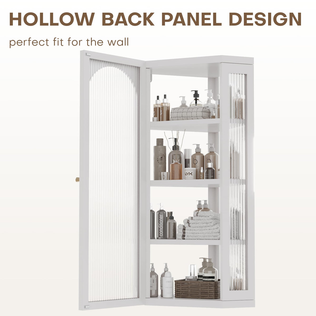 White Metal Corner Wall Cabinet with Glass Doors and Shelves N6426