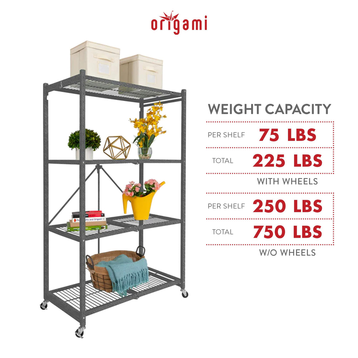 Foldable 4-Tier Heavy-Duty Steel Storage Rack R5538